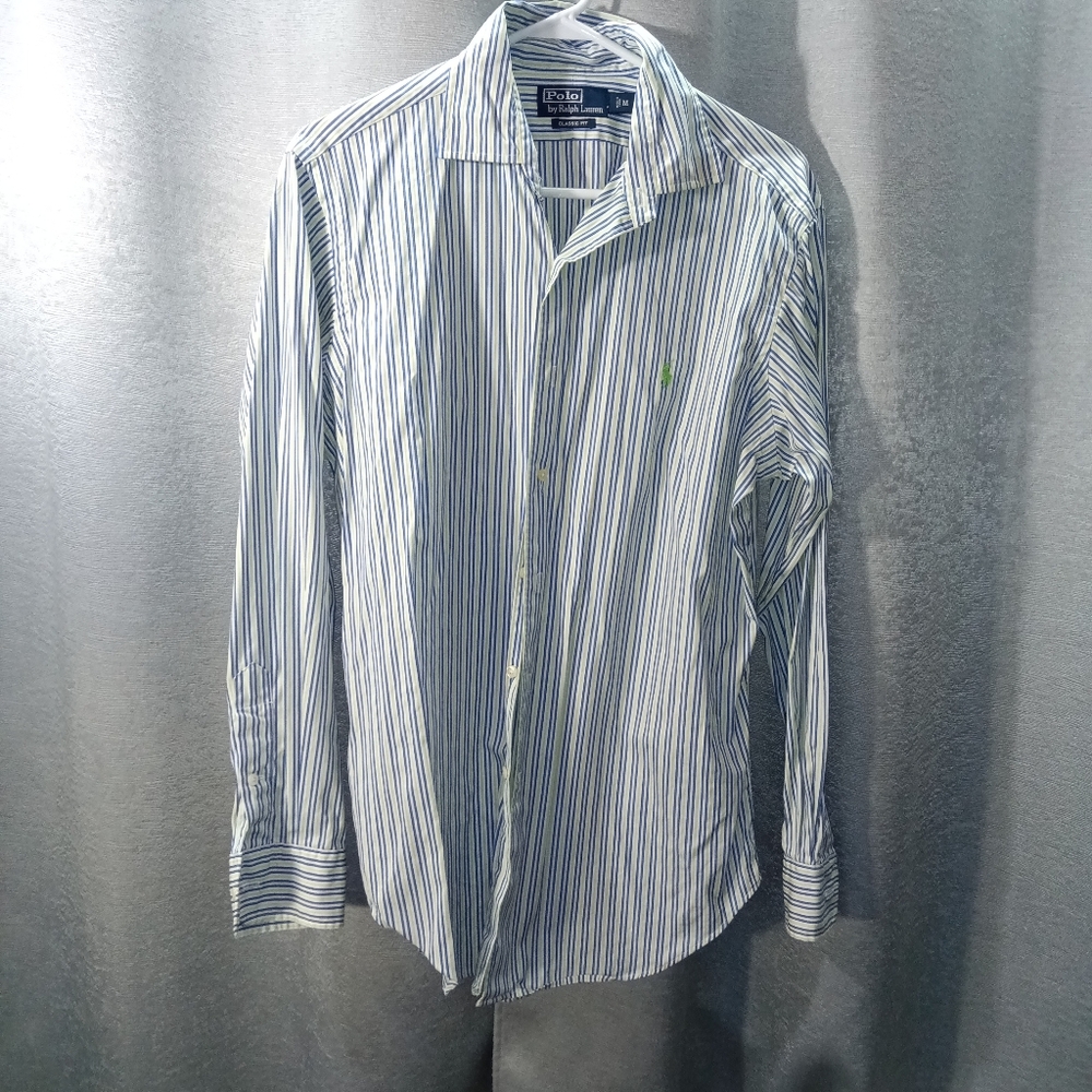 Blue & Green Pinstripe Button Up